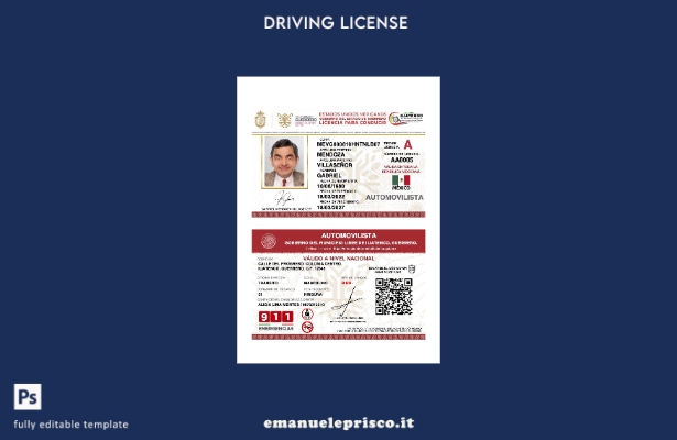 verified style modello di patente di guida statale del Messico Guerrero in stile verificato template